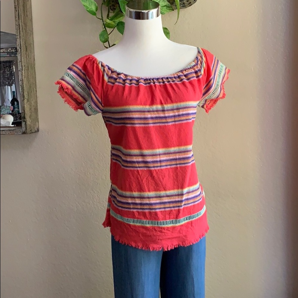 Anthro Red boho off the shoulder peasant top DRA Los Angeles